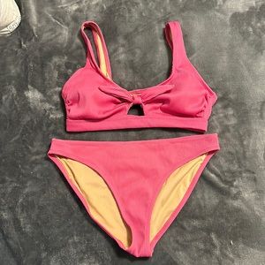 Hot pink ribbed bikini